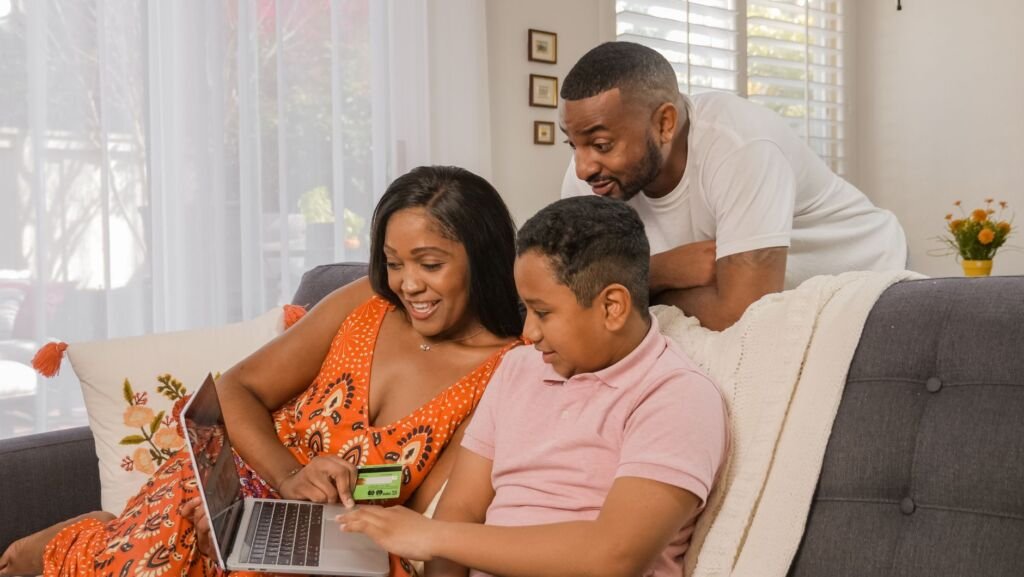 A family discussing technology usage in a safe environment