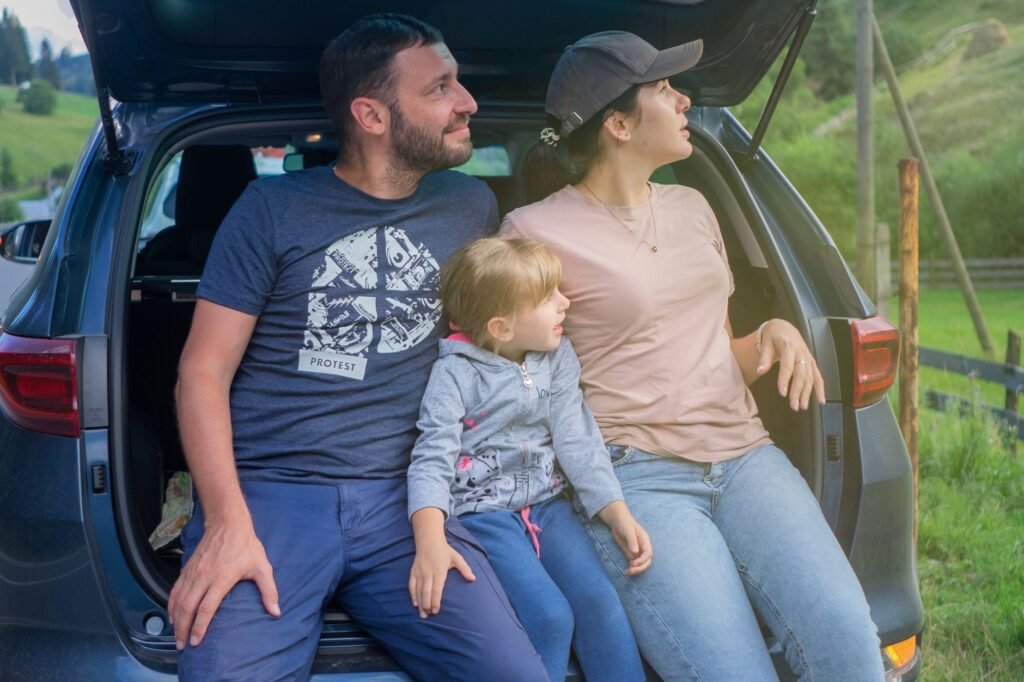 A family setting off on a road trip together