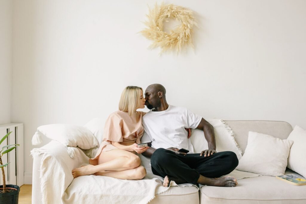 A relaxed couple spending time together at home