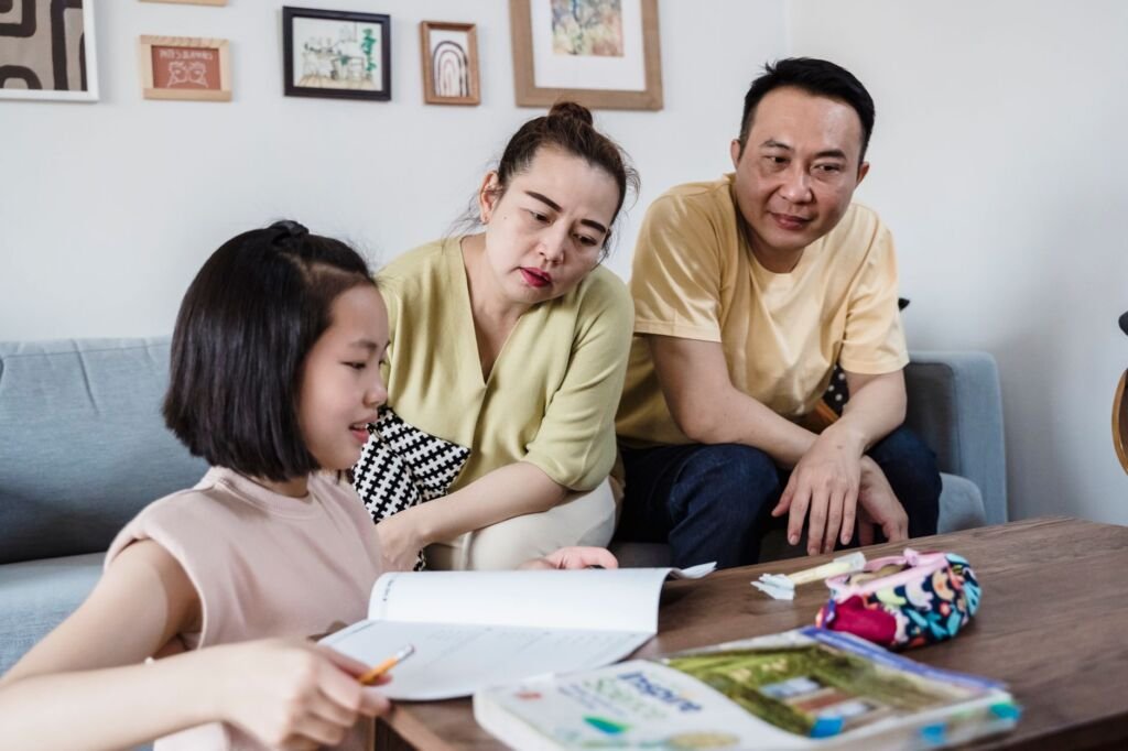 A warm family moment while studying together promotes a positive learning environment