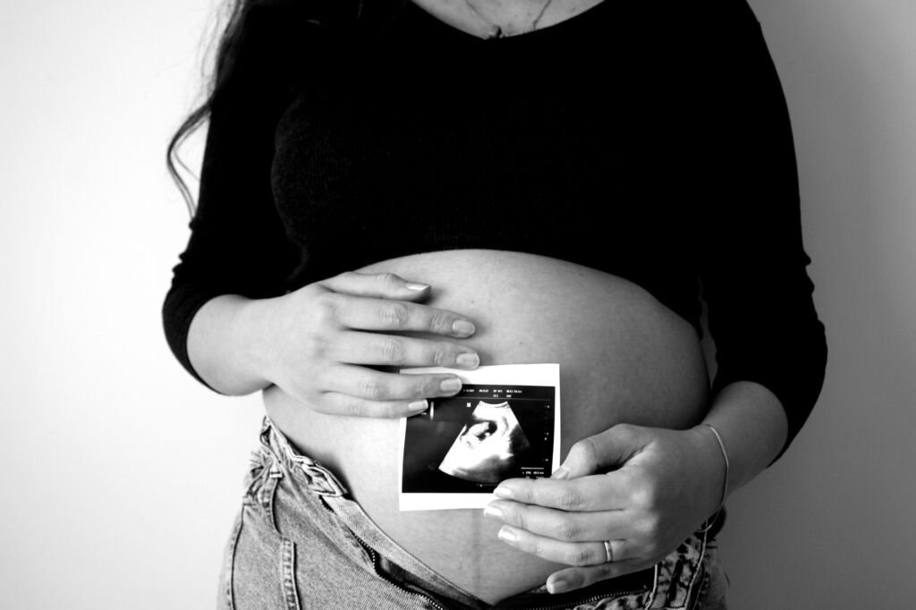 An ultrasound picture showcasing the first glimpse of the baby during a prenatal visit